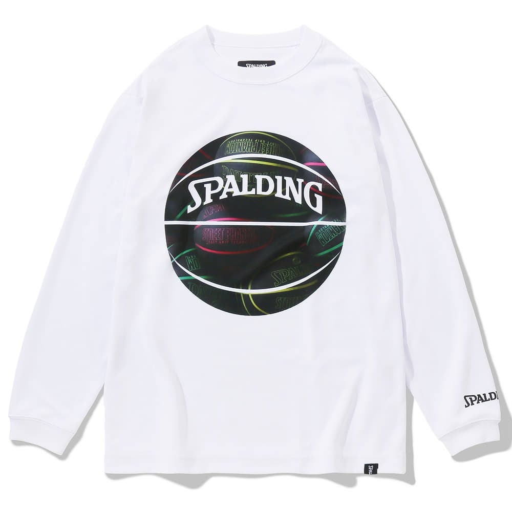スポルディング ボールプリント  ジュニア ロングTシャツ【SJT23155】ホワイト×ブラック
