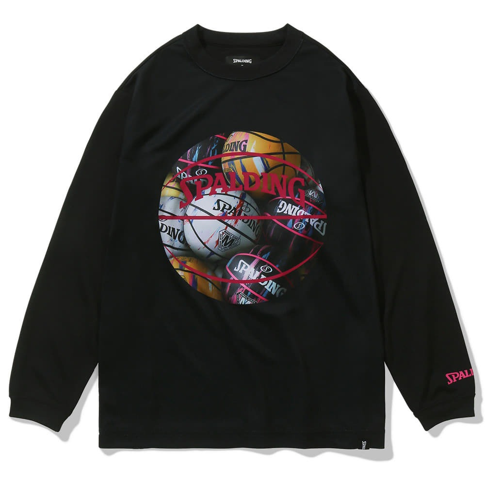 スポルディング ボールプリント  ジュニア ロングTシャツ【SJT23155】ブラック×ピンク